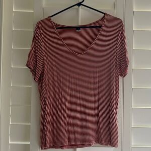 Old Navy Red Striped V-Neck Tee